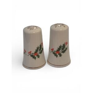 Vintage Norcrest Christmas Holly Berry Salt & Pepper Shakers Gold Trim Japan MCM